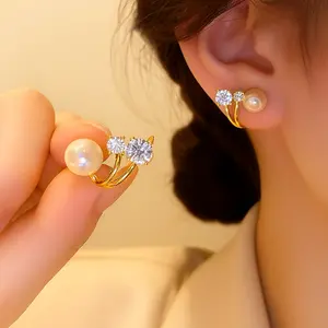 Janet Anting Wanita Korea Diamond Classic Mewah Elegan Gold Zircon Alloy Paduan anting  daisy Earrings