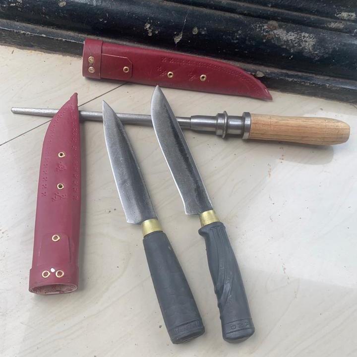 2 pisau baja Hss arkote & 1pcs stik asah kristal  Kitchenware Dapur Daging 1
