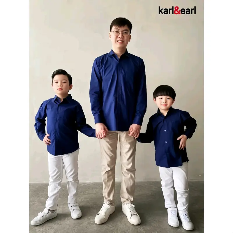 Kemeja Couple Ayah Dan Anak Laki-laki Lengan Panjang Formal Couple Ayah Dan Anak Atasan Baju Katun Dewasa Merah Pasangan Putih Keluarga Motif Polos 3