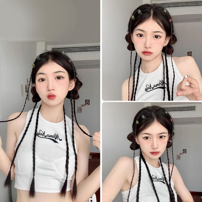 Tóc Giả Mô Phỏng, Phong Cách Y2K, Phong Cách Ngọt Ngào Và Ngầu, Bện Nhuộm, Dành Cho Nữ, Bện Đấm Bốc, Kẹp Tóc Đuôi Ngựa Đôi, Tóc Giả Dreadlocks Cô Gái Nóng Bỏng, 1 Mảnh 1