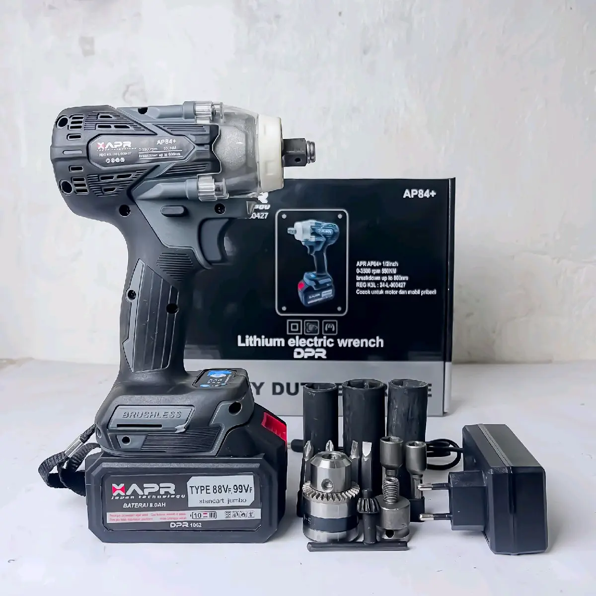 APR impact wrench type ap84+ 550nm baterai 88v standart fullset accecoris lxt 10cell