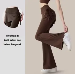 Rok Celana Yoga Wanita2 in 1 Celana Running Sports Highwaist Skirt Tali Serut Samping Pilates Yoga Outdorr Pilates Cudtray Bahan Melar Nyaman