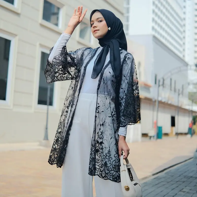 Ajmala - Long Outer brokat flower - baju kondangan wanita - baju kebaya wisuda - outer brukat panjang 8