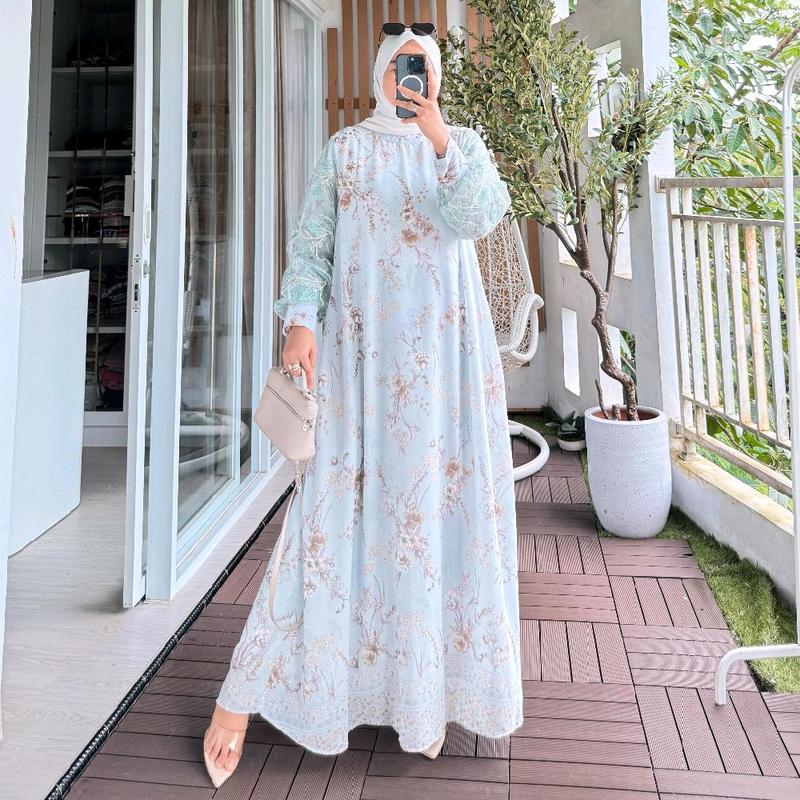Gamis Wanita Kode8213 Bunga Anggrek Non Busui Muslim Variasi 4 Warna 3