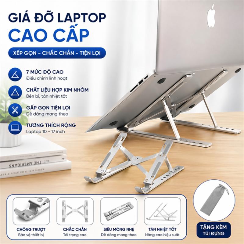 Giá Đỡ Laptop Nhôm Nguyên Khối Gấp Gọn N3 - Kệ Tản Nhiệt Nâng Hạ Đa Năng Cho iPad Tablet