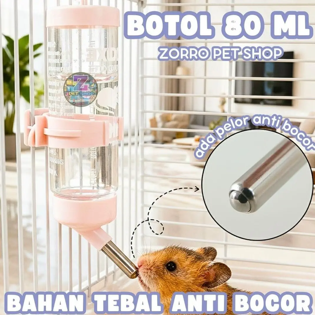 BOTOL MINUM HAMSTER SZ MEDIUM TEMPAT MINUM HEWAN PELIHARAAN KECIL HAMSTER SUGAR GLIDER LANDAK 80ml
