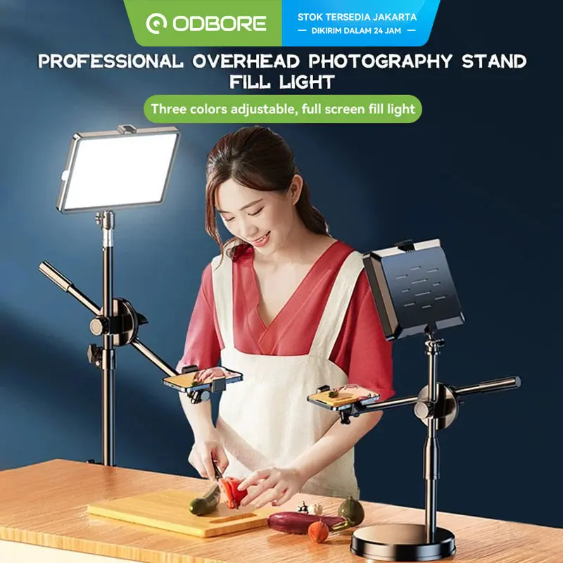 ODBORE Lampu LED Portabel Stand HP Overhead For Live Streaming Video Fotografi Vlog Konten Kreator 0