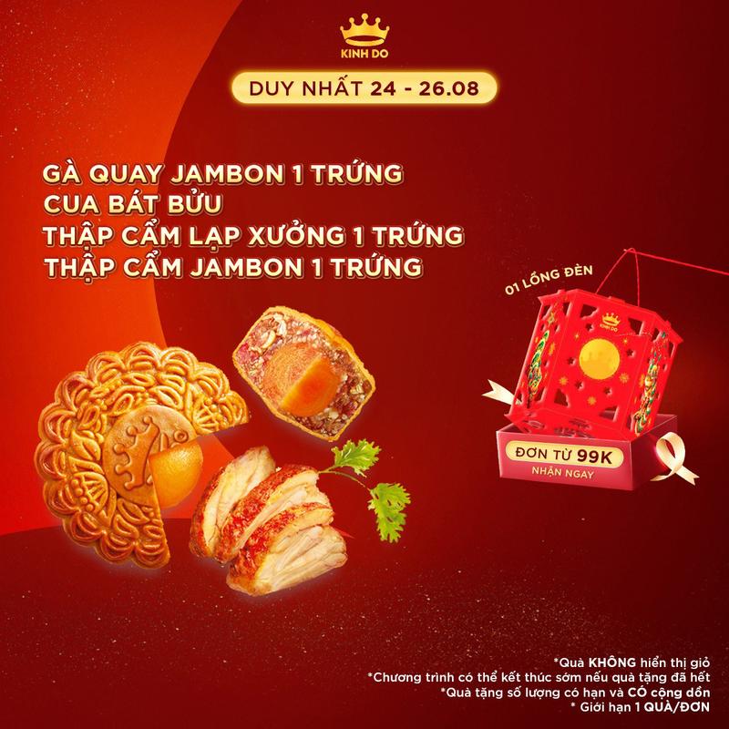 Bánh Trung Thu Kinh Đô - Bánh Nướng Nhân Mặn 1 Trứng 150G Gà Quay Cua Thập Cẩm Lạp Xưởng Jambon