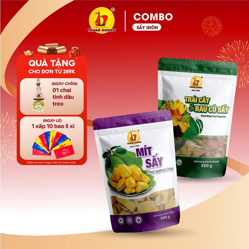 Combo Mít sấy 500g + Rau củ 500g - Combo Mít sấy 200g + Rau củ 200g Thuận Hương - Đồ ăn vặt Túi zip tiện dụng