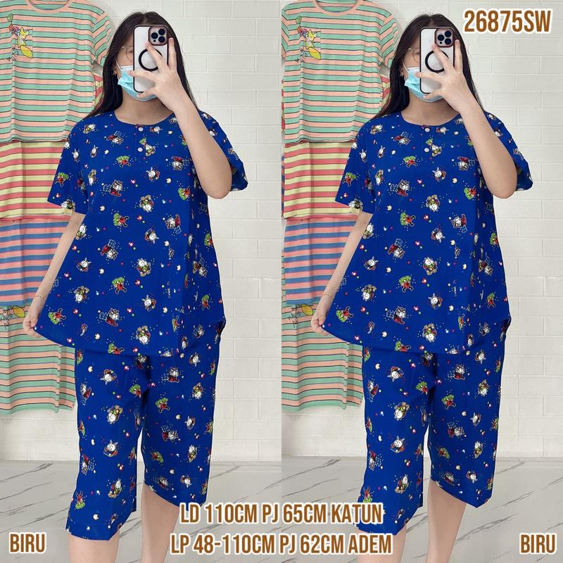 Baju Tidur Merlin BD Celana 3/4 Dewasa Setelan Katun Motif karakter  - Bahan Katun Premium 5