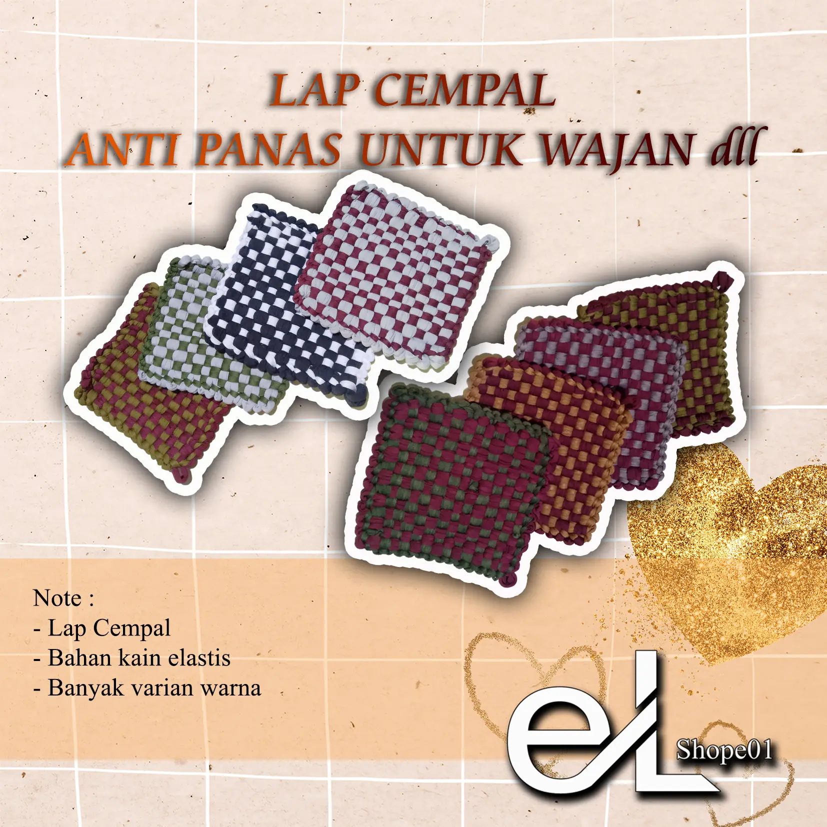 Cempal Lap Anti Panas Kain Ceumpal Wajan dll Tebal Elastis 90% Spandek 10% Katun Ukuran 15cm x 15cm Ketebalan 1cm Banyak Varian Warna