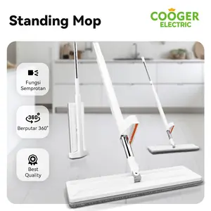 COOGER Electric Pel Lantai Standing Alat Pel Kain Microfiber Cuci Kering Otomatis Pel Viral Putih Gagang Stainless Steel