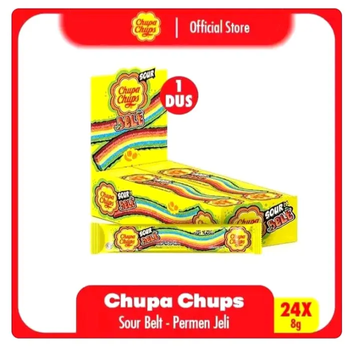 Chupa Chups Sour Belt Raibow Isi 24 pcs × 7 gr