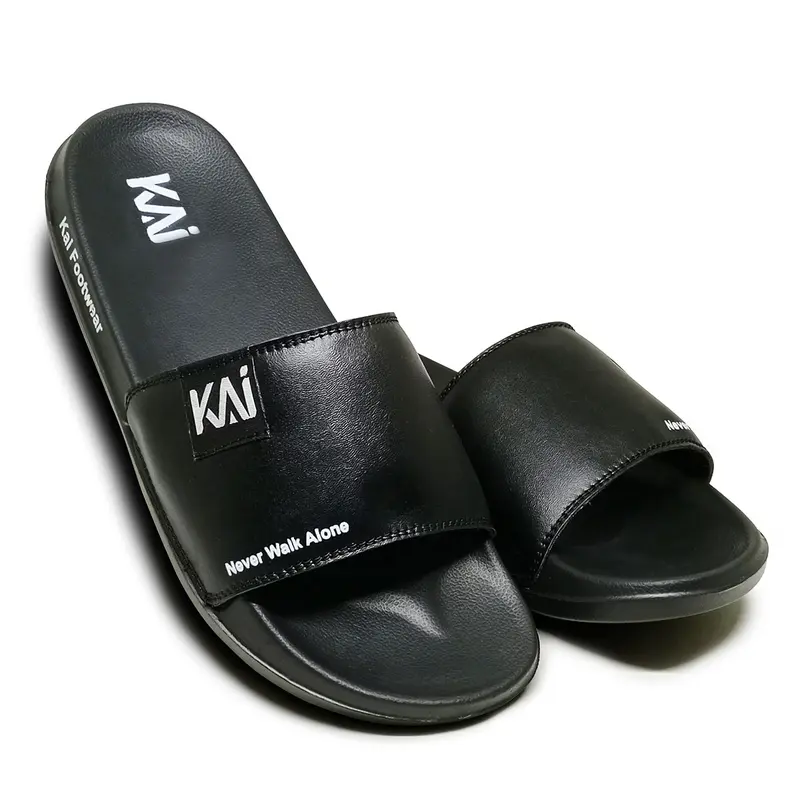 Full Hitam Sandal Slide Pria Terbaru K132 Brand Kai Footwear Model Simple Polos 2