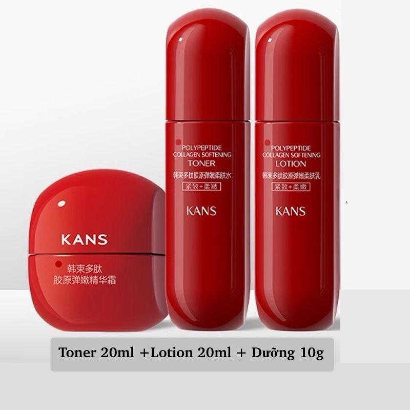 Product Introduction of Set Dùng Thử Bộ KANS Đỏ Collagen Dưỡng Ẩm Căng Bóng & Mềm Mịn Da: Toner + Lotion 20ml + Serum 5,4ml + Dưỡng 10g 2