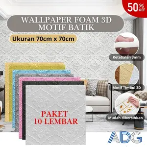 ADG - Paket 10 Lembar Wallpaper 3D Motif Batik Timbul 70x70CM Stiker Dinding Dekorasi Rumah Tahan Air & Mudah Dipasang