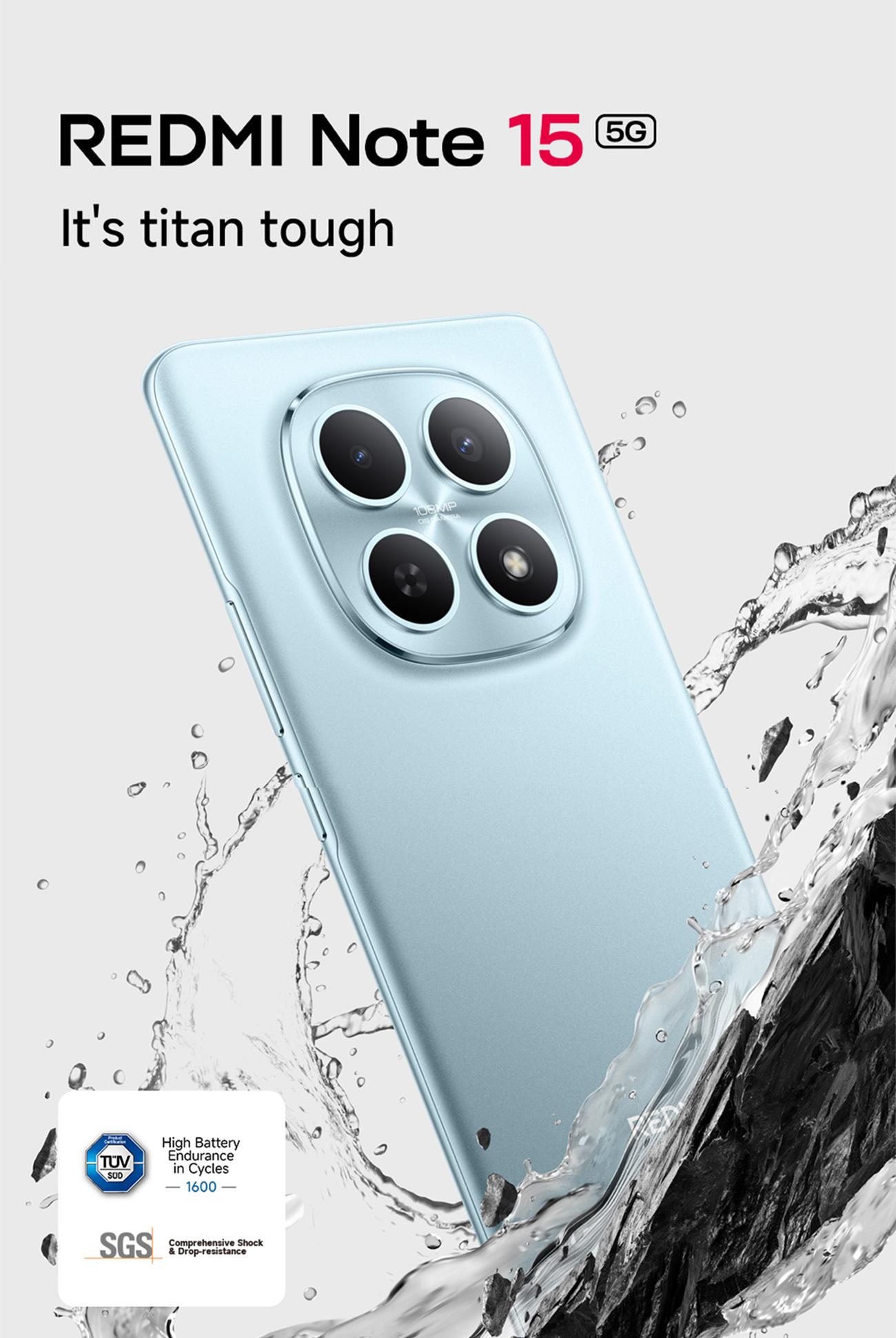 Xiaomi Redmi Note 15 5G (8/256 GB) (12/512 GB) | Baterai 5520mAh dengan desain ramping | Kaca layar dengan daya tahan tinggi | IP66 Ketahanan debu dan air | Kamera super jernih 108MP | Layar AMOLED FHD+ 6,77" | NFC [Xiaomi Official Store]