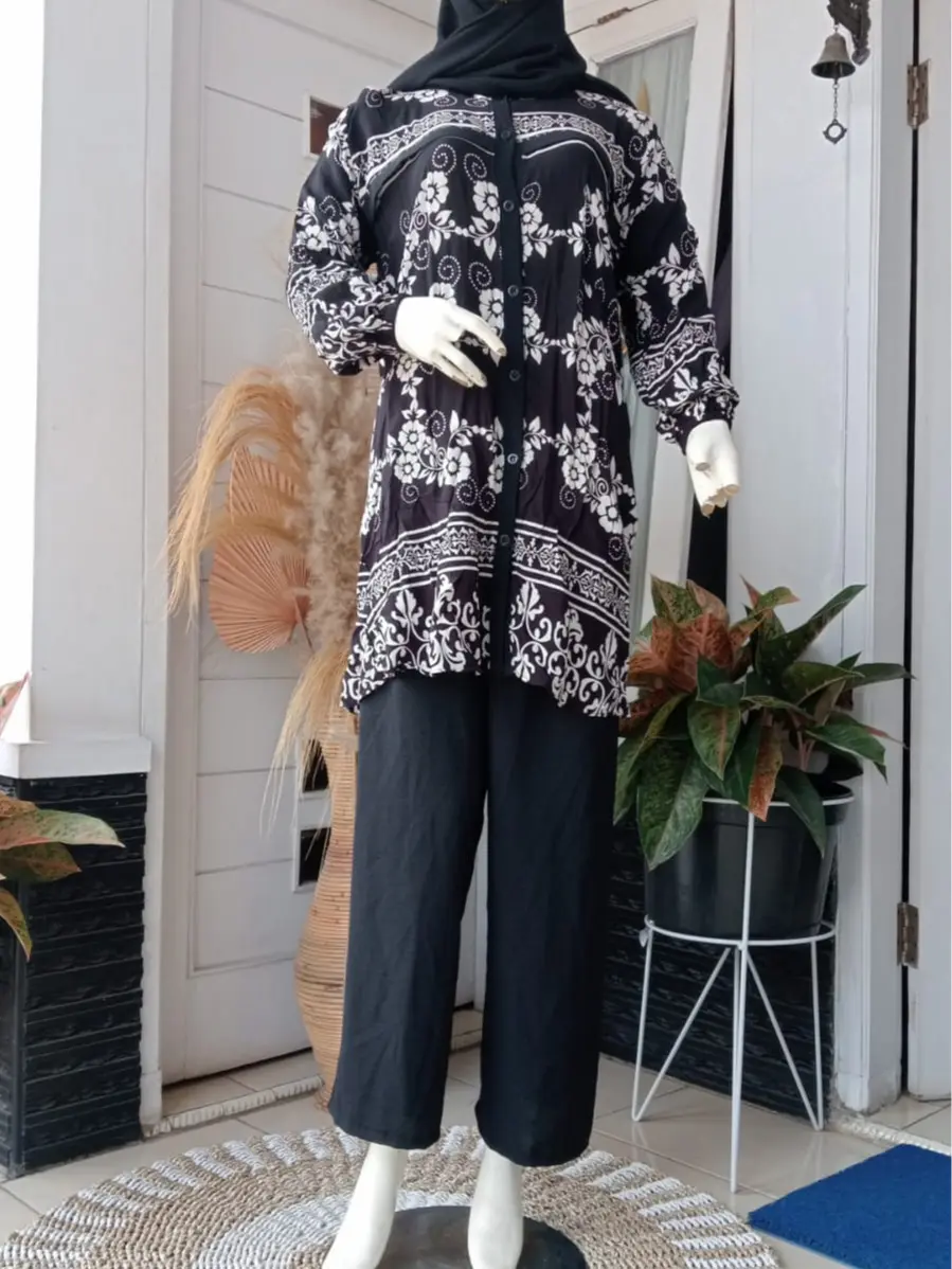 Stelan Terbaru Wanita ~ Atasan bawah ~ Bahan Crinkle Mix Rayon Motif ~ Stelan Best Seller