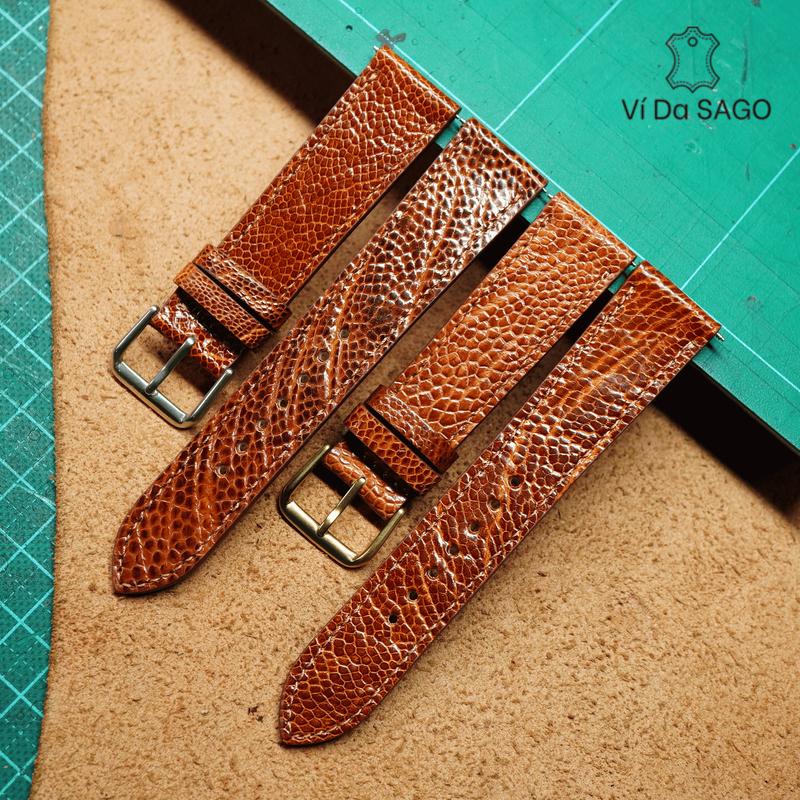 Phom mỏng Dây đeo đồng hồ da chân Đà Điểu thật cao cấp đầy đủ size và phụ kiện- Thương hiệu Ví Da SAGO