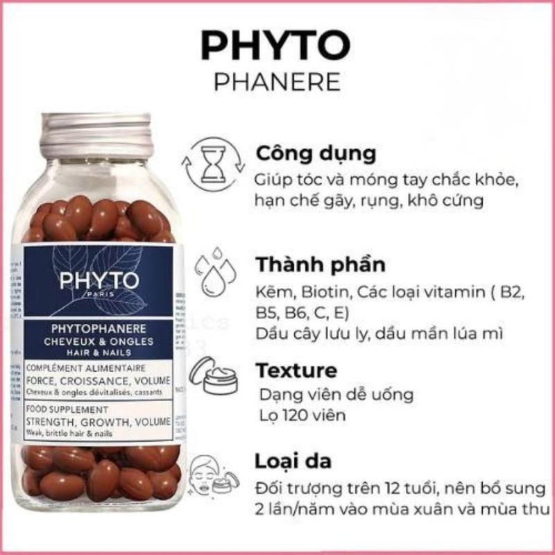 Viên Uống Mọc Tóc PHYTO Phanere Pháp Bổ Sung Biotin Hỗ Trợ Tóc Mạnh Khỏe Hộp 120 Viên Bản Nội Địa