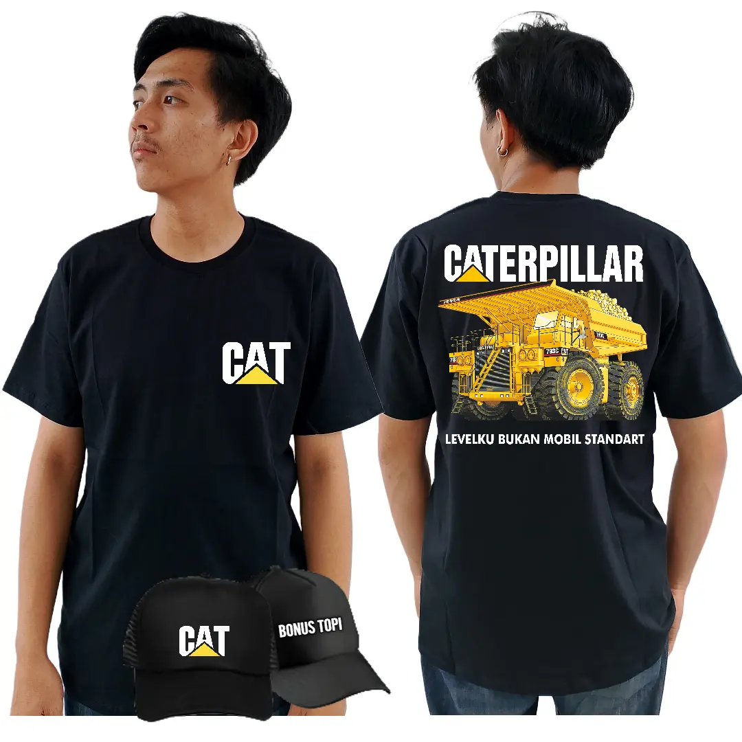 KAOS DESAIN ALAT BERAT KEREN KATA KATA LEVELKU BUKAN MOBIL STANDAR BONUS TOPI JARING HITAM