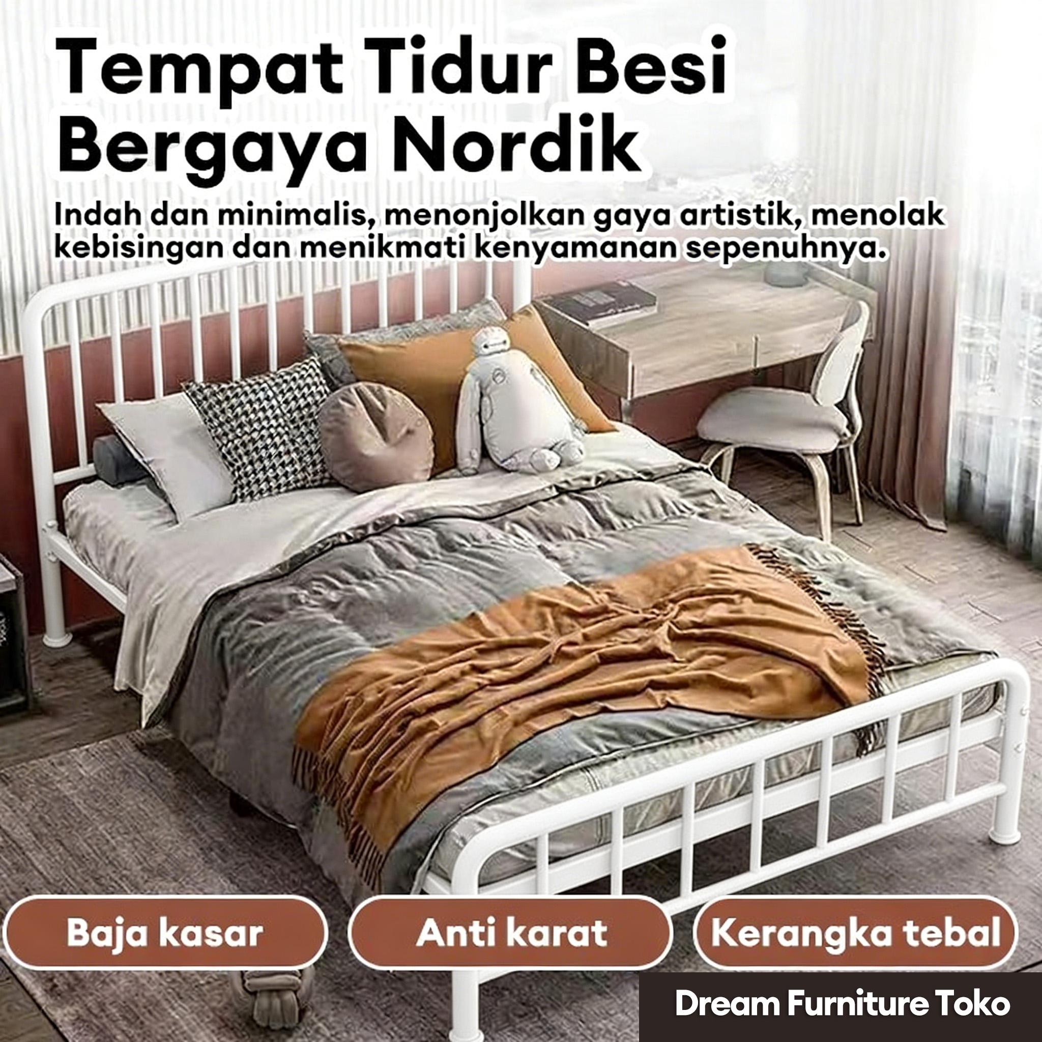 DF-6-Tidur Dipan Divan Besi Dipan Tempat Tidur Ranjang Besi Divan Kasur Tempat Tidur Dipan Tempat Tidur Besi 180cm Berkualitas Tempat Tidur Besi 100/120/160/180cm Tinggi Untuk Dua Orang Rangka  Ranjang Besi Tempat Dipan Besi  【5 tahun garansi】