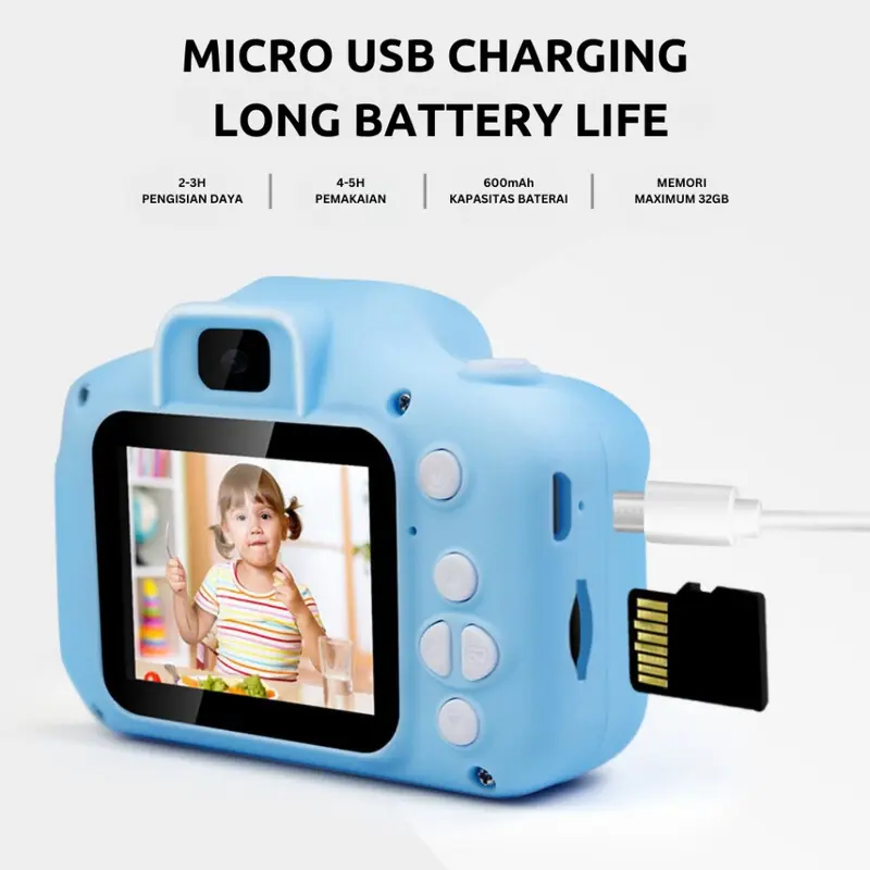 Kamera Anak Mini Digital Layar HD Megapixel Kids Camera Child Toys for Birthday Gift Foto blue