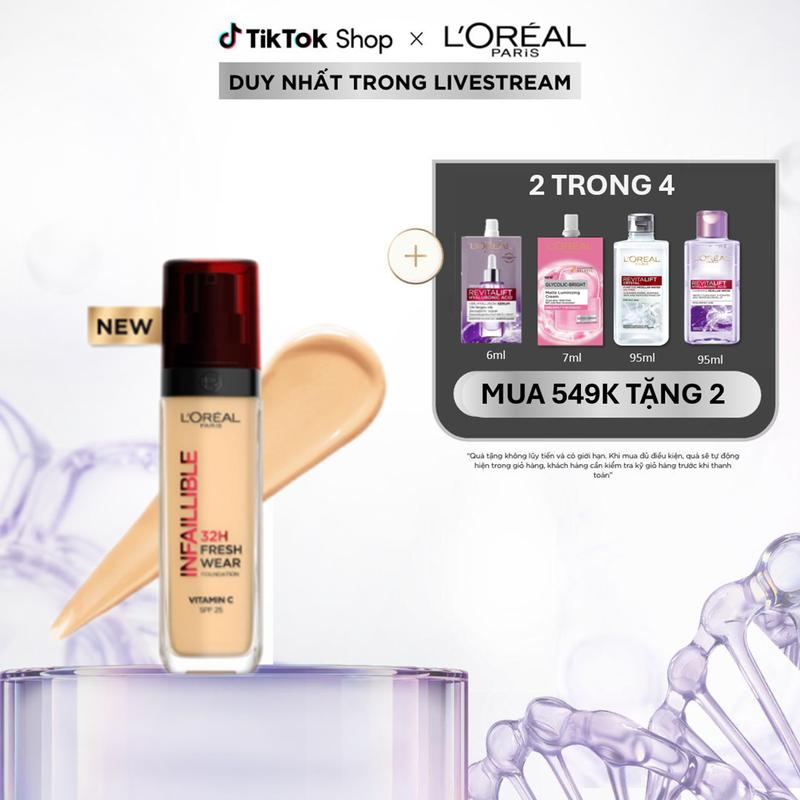 KEM NỀN CHE PHỦ BẤT BẠI 32H, TỰ NHIÊN NHƯ DA THẬT L’ORÉAL PARIS INFAILLIBLE 32H FRESHWEAR FOUNDATION VITAMIN C SPF25 30ml