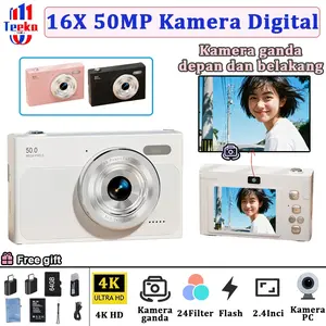 TEEKA H27 4K Mini Kamera Digital 50MP 16X Digital Zoom Digicam Kamera Pocket 4K Kamera / Camera Saku Model Retro Putih Biru Foto Dengan Kartu 64G