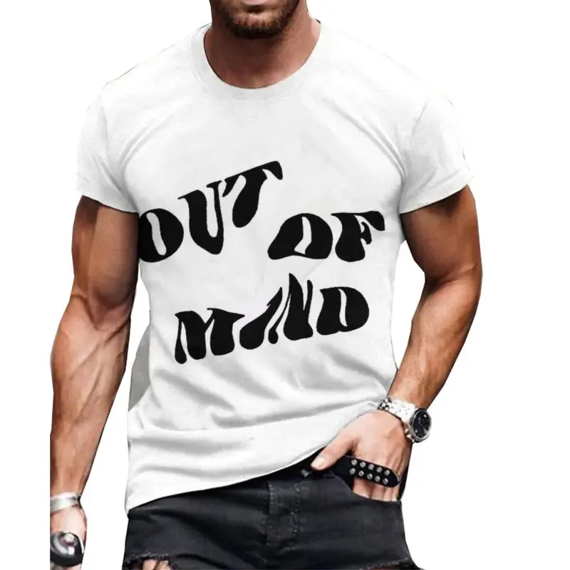 Men's casual sports trend brand white letter 3D printed round neck short sleeved T-shirt