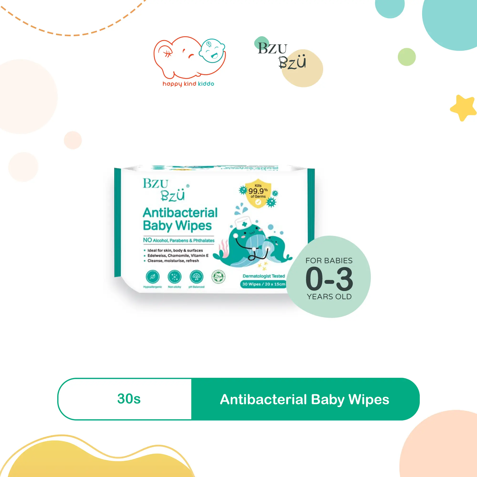 Bzu Bzu Antibacterial Baby Wipes (30s or 80s x 2)