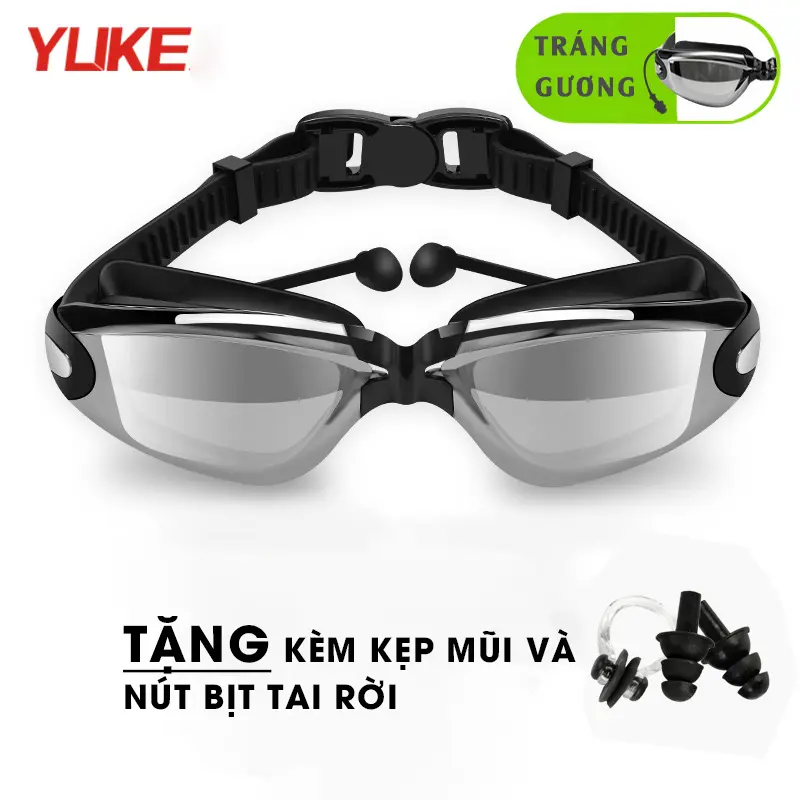 Kính Bơi Tráng Gương Chống Chói Nam Nữ, Chống Tràn Nước Tích Hợp Nút Bịt Tai Cố Định,