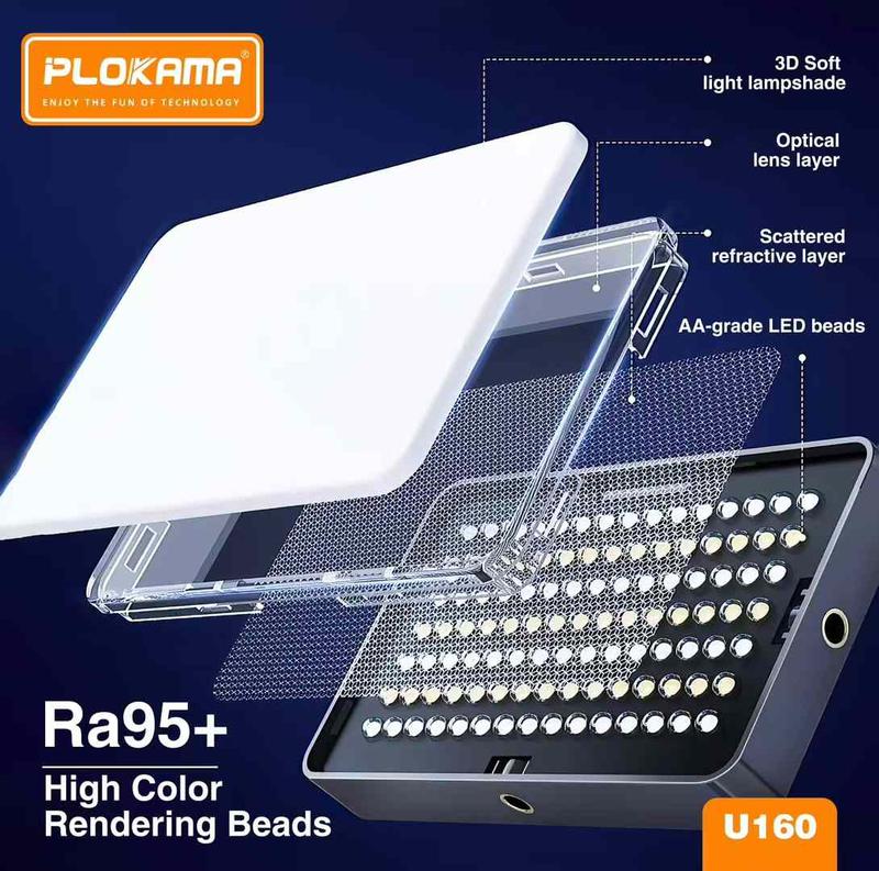 Plokama U160 Selfie Light Portable Jepit Clip Mini Led Video Light Lampu Fotografi Kotak Lampu Jepit Make Up artis Handphone Hp Komputer Laptop Lampu Konten MUA LED Square Light D25 8