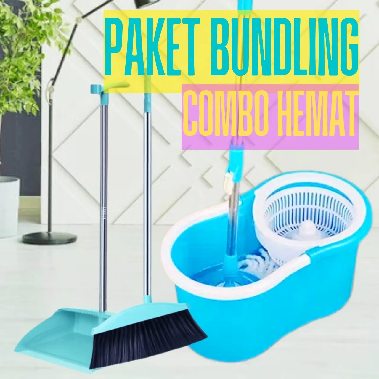 Viling Store - Paket Hemat Pel Lantai Ultra Mop Aclima Spin Mop + Sapu Pengki Set - Package Alat Kebersihan