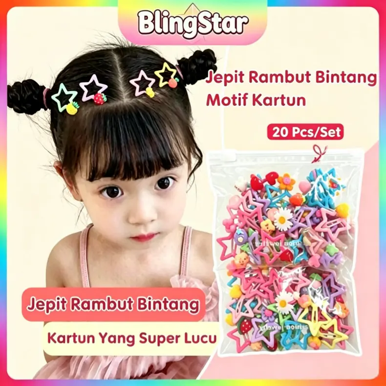 PAKET ISI 20 Pcs/30 Pcs Set Jepit Rambut Anak Gaya Korea  Jepit Rambut Bintang Kartun Dopamin/Jepit Samping Untuk Gadis Manis C198