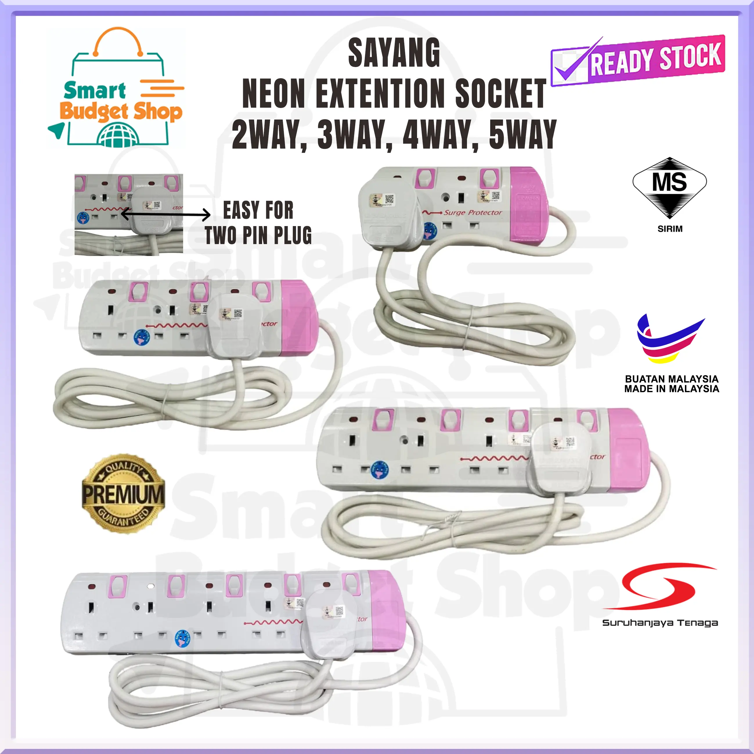 (SIRIM) SAYANG Neon White Extension Power Socket..2way, 3way, 4way, 5way