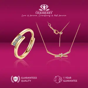 OS1-D254 Set Kalung dan Cincin Wanita Cranberry Jewelry Premium Lapis Emas 18k Anti Luntur Anti Berubah Warna Garansi 1 Tahun Resmi Size Adjustable Kualitas Grade Terbaru Aksesoris Perhiasan Cincin Nikah Permata VVS1 Elegan COD