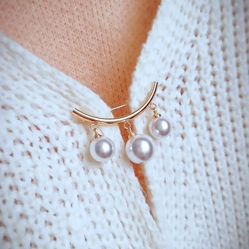 Fashionable new brooch creative pearl anti glare cardigan pin fixed clothes collar needle suit clothing chest flower accessories