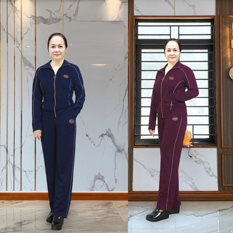  Bộ đồ trung niên Thu đông nữ có khóa chất cotton cho mẹ 