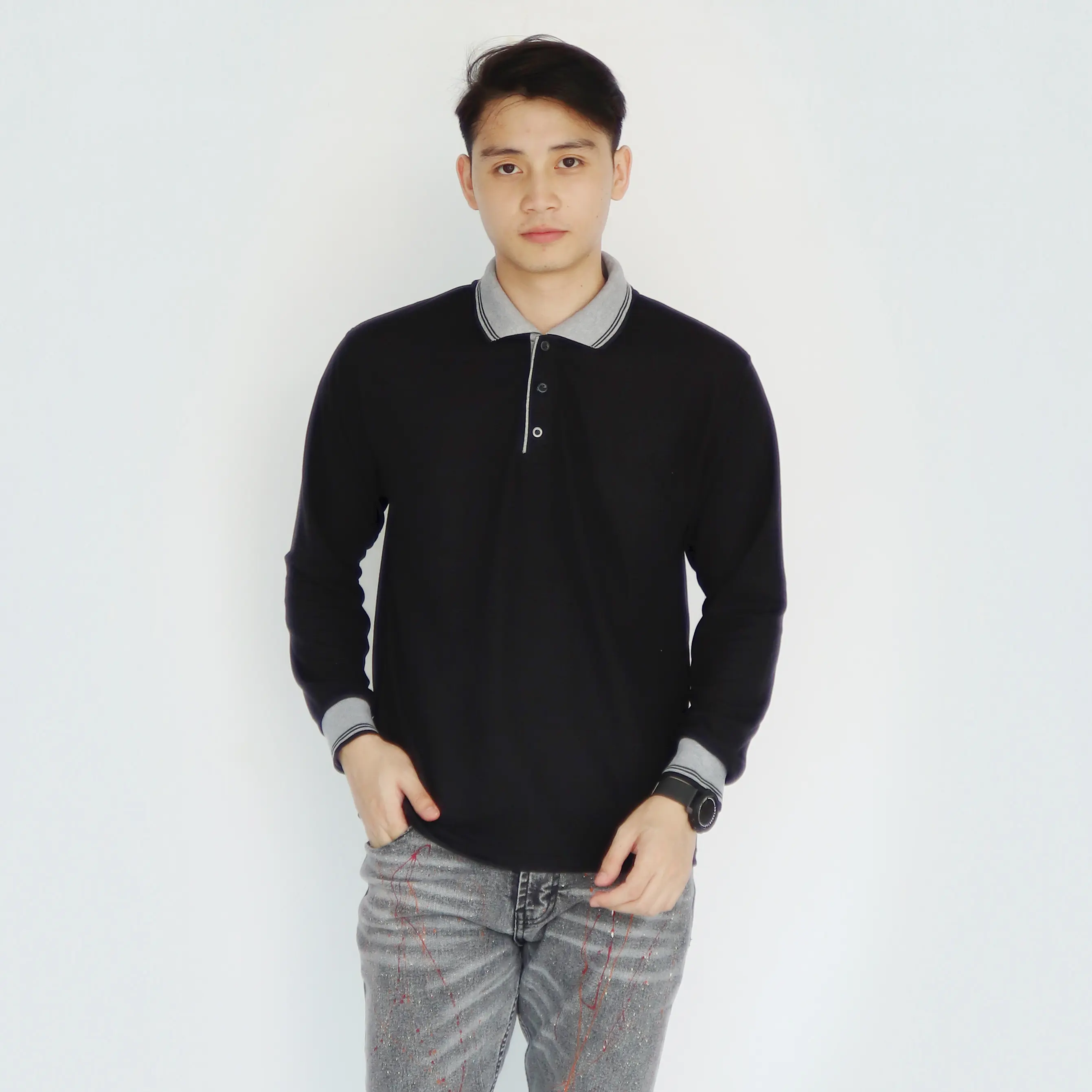 Sc - Kaos Kerah Pria Polo Shirt Lengan Panjang | Seragam Polos Dewasa Casual Polo Shirt Long Sleeve