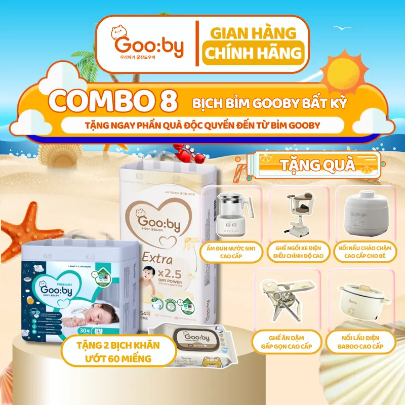 [Combo 8] Tã/Bỉm Gooby Ngày và Đêm mềm mại, an toàn, siêu thấm hút size NB/S/M/L/XL/XXL/XXXL cho bé từ 4kg - 35kg + Quà tặng 0
