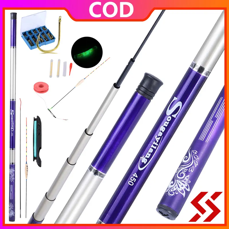 Sougayilang 2.7m-7.2m Joran Pancing Telescopic Joran Serat Karbon Dengan Aksesoris Memancing Gratis Untuk Memancing Di L joran tegek Alat Pancing untuk Air Tawar Air Asin Pancing