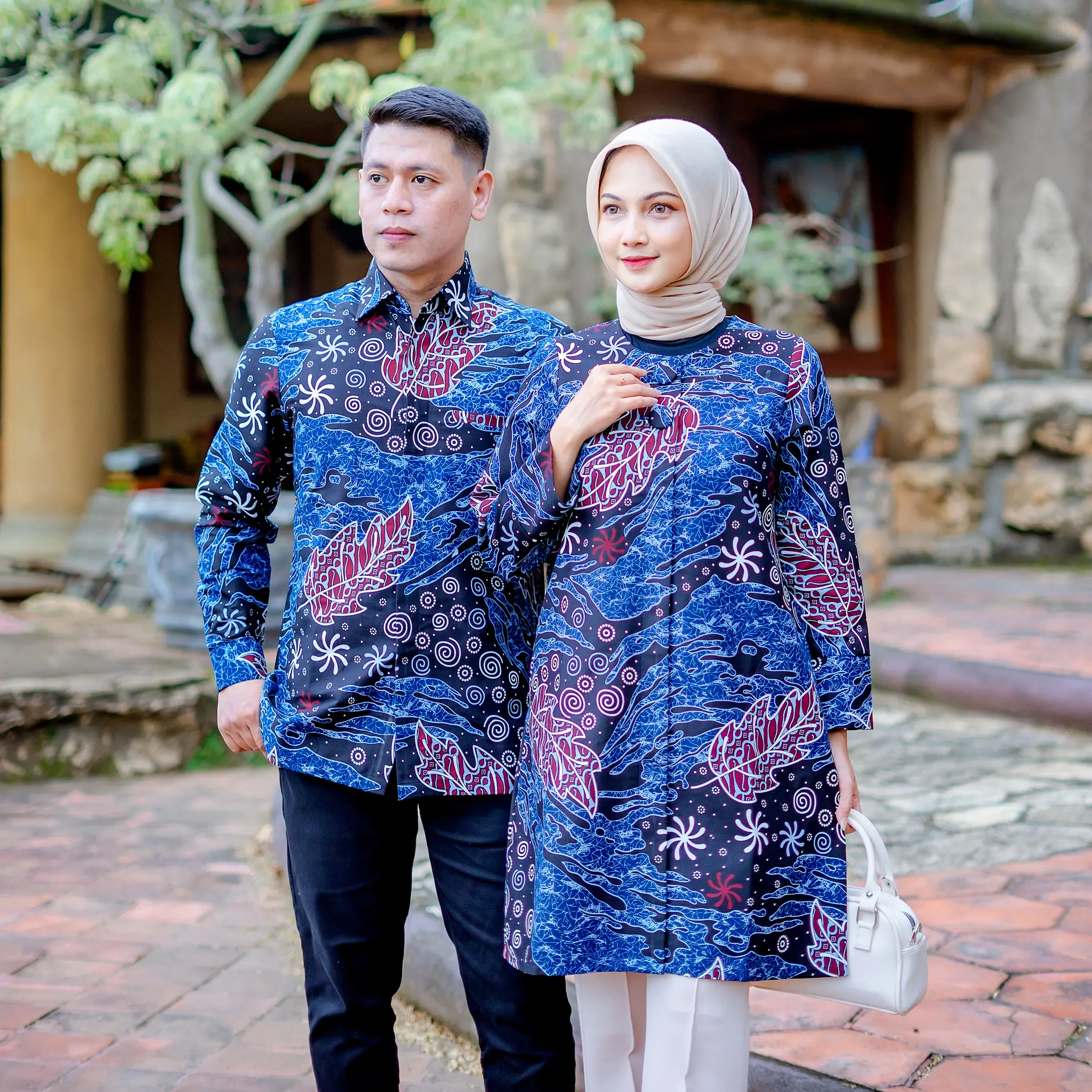 Batik Trikot Batik Couple Pria Dan Wanita Premium Lapis Furing Trikot Katun Motif Daun Aster Model Lengan Panjang Baju Atasan Kerja Pasangan