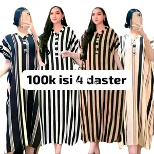 Daster Wanita Dewasa Motif Salur Kekinian 100rb isi 4 pcs Bahan Katun Printing Tebal Halus Ukuran 120cm x 113cm Hemat untuk Sehari-hari Santai Tidur Panjang Busui