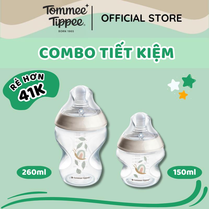 COMBO 2 Bình Sữa PP Ty Siêu Mềm Tự Nhiên Tommee Tippee 150ml và 260ml, Họa Tiết