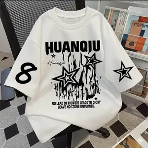 Kaos Distro Black FlameStar Unisex Cowo Cewe T-Shirt Streetwear 08 Vintage Pria Wanita Atasan Retro Latter Style Desain Kekinian Huanqiu Keren