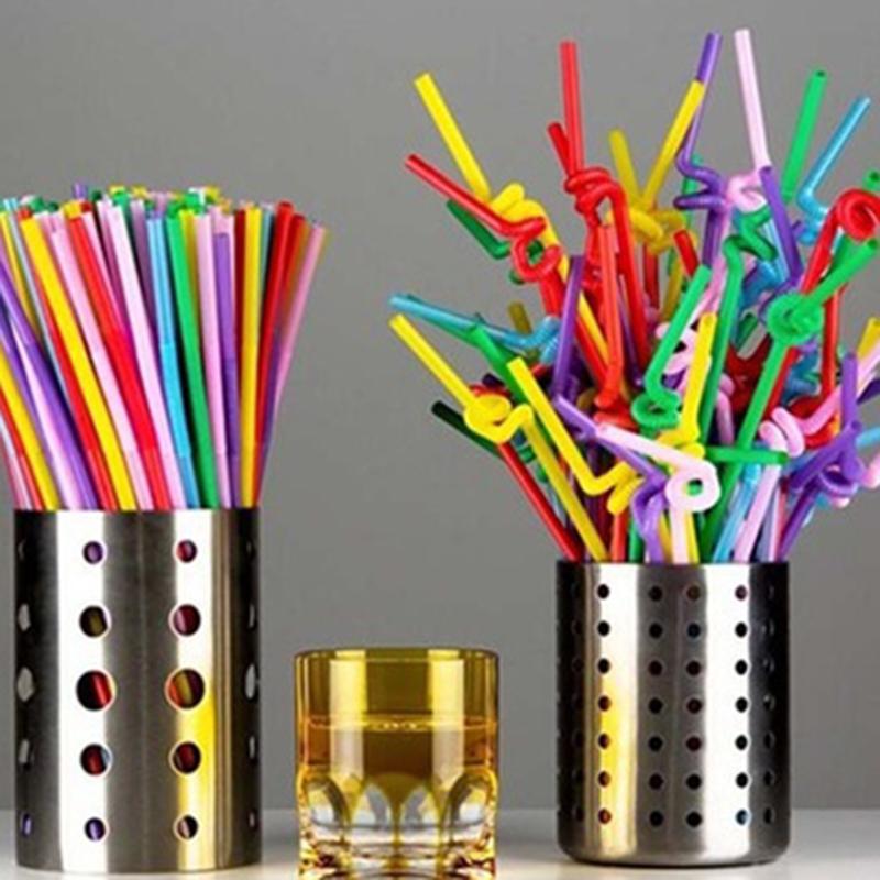 Product Introduction of 100 pcs flexible plastic bendy party disposable drinking artistic straws multicolor 9