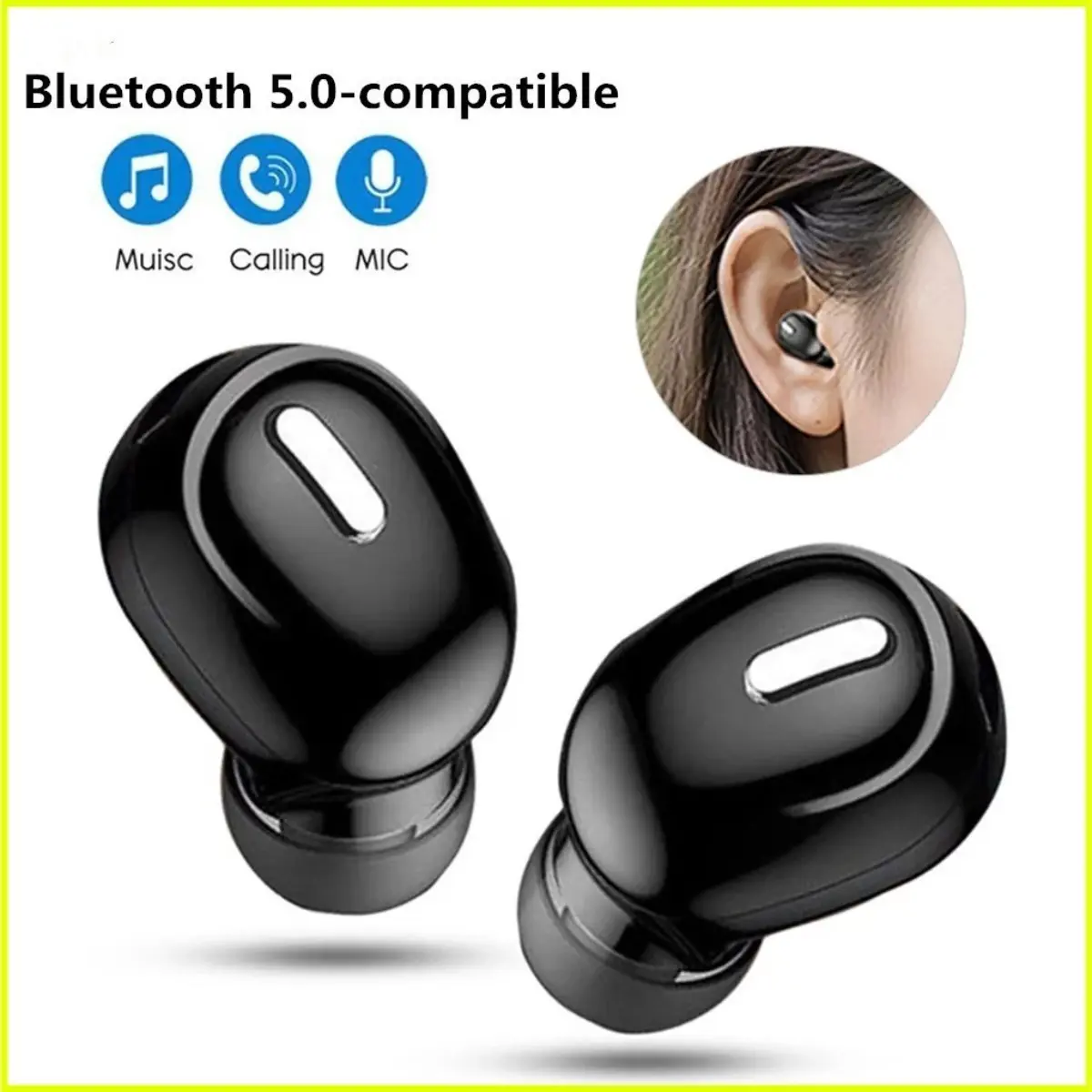 X9 - Fon kepala dalam telinga wayarles Bluetooth 5.0, Fon kepala satu sisi mini, stereo, kualiti bunyi HIFI Audio Earphones Usb Mic Wireless Earbuds Amplifier Headset