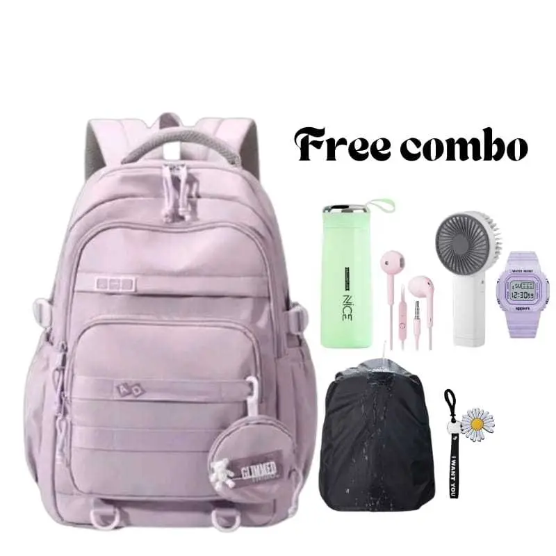 Tas sekolah anak ransel AD free paket combo dan anak ransel Tas Ransel Terbaru tipe-dk2023 Backpack Wanita Bisa Sekolah Sd>smp>sma Dan Kuliah Ransel Multifungsi Wanita Free Botol+jam tangan+nano spray 1
