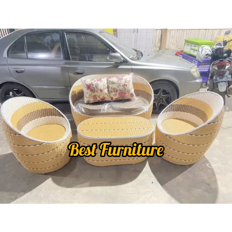 Set Kursi Sofa Korsi Bangku Duduk Meja Teras Malas Santai Empuk Anyaman Rotan Sintetis Gentong Putri Untuk Teras 1 set Modern Mewah Ruang Tamu Rooftop Original Minimalis 1